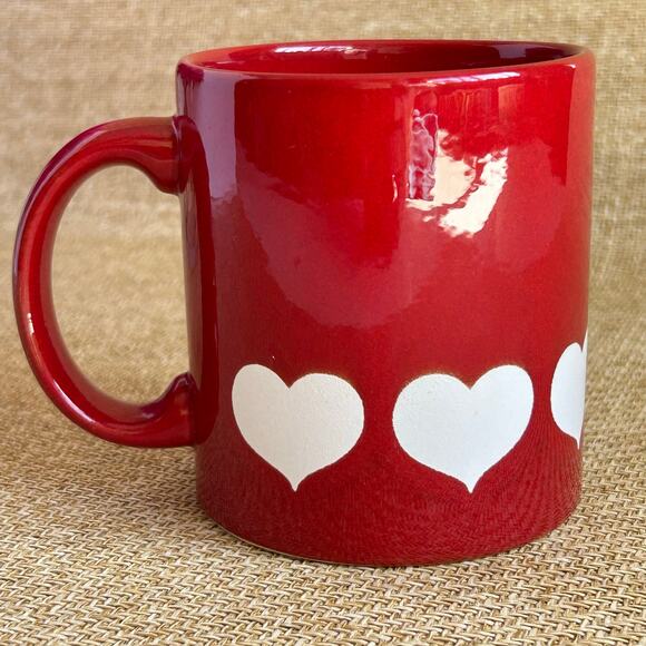 Waechtersbach Germany Red Mug White Hearts 12 oz Ceramic Vintage - Picture 1 of 5